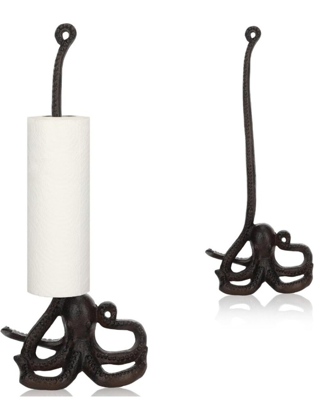 18-Inch Brown Cast Iron Octopus Paper Towel Holder - Unique Kitchen Decor Accent